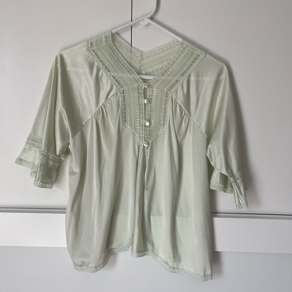 Light Mint Lace-Trim Women's Blouse